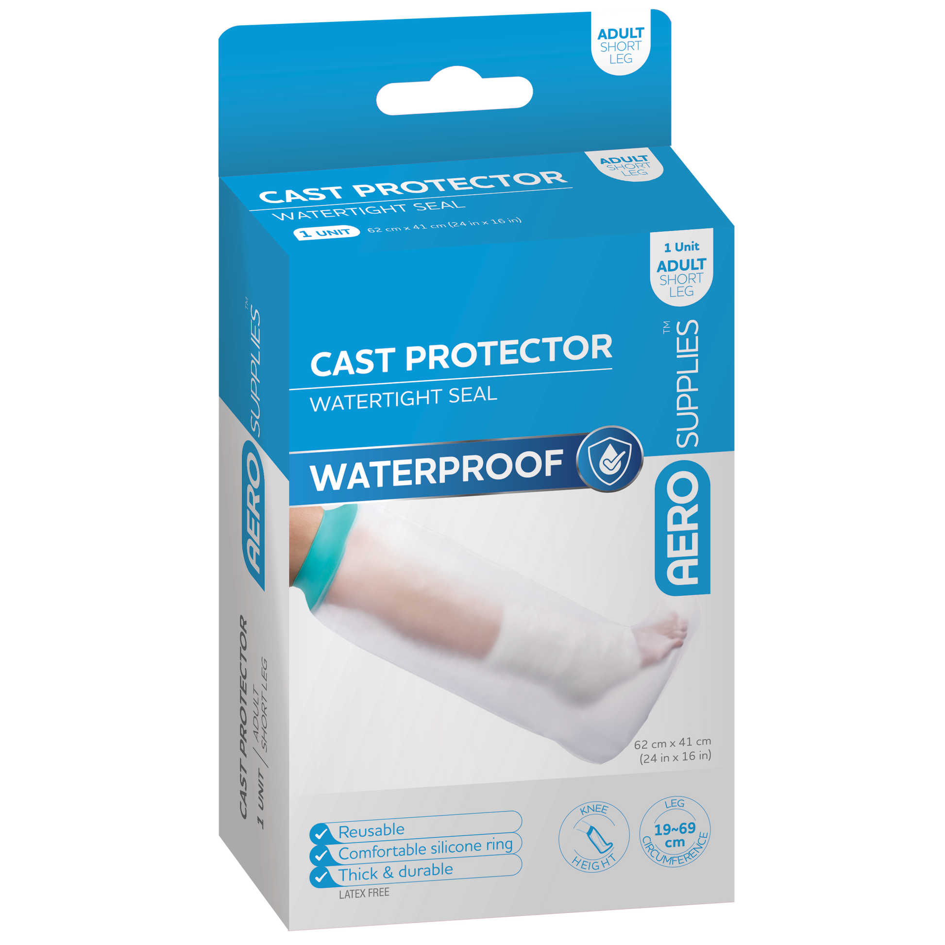 AeroSupplies Cast Protector Adult Short Leg waterproof slip-on cover for plaster casts dressings and PICC lines during washing