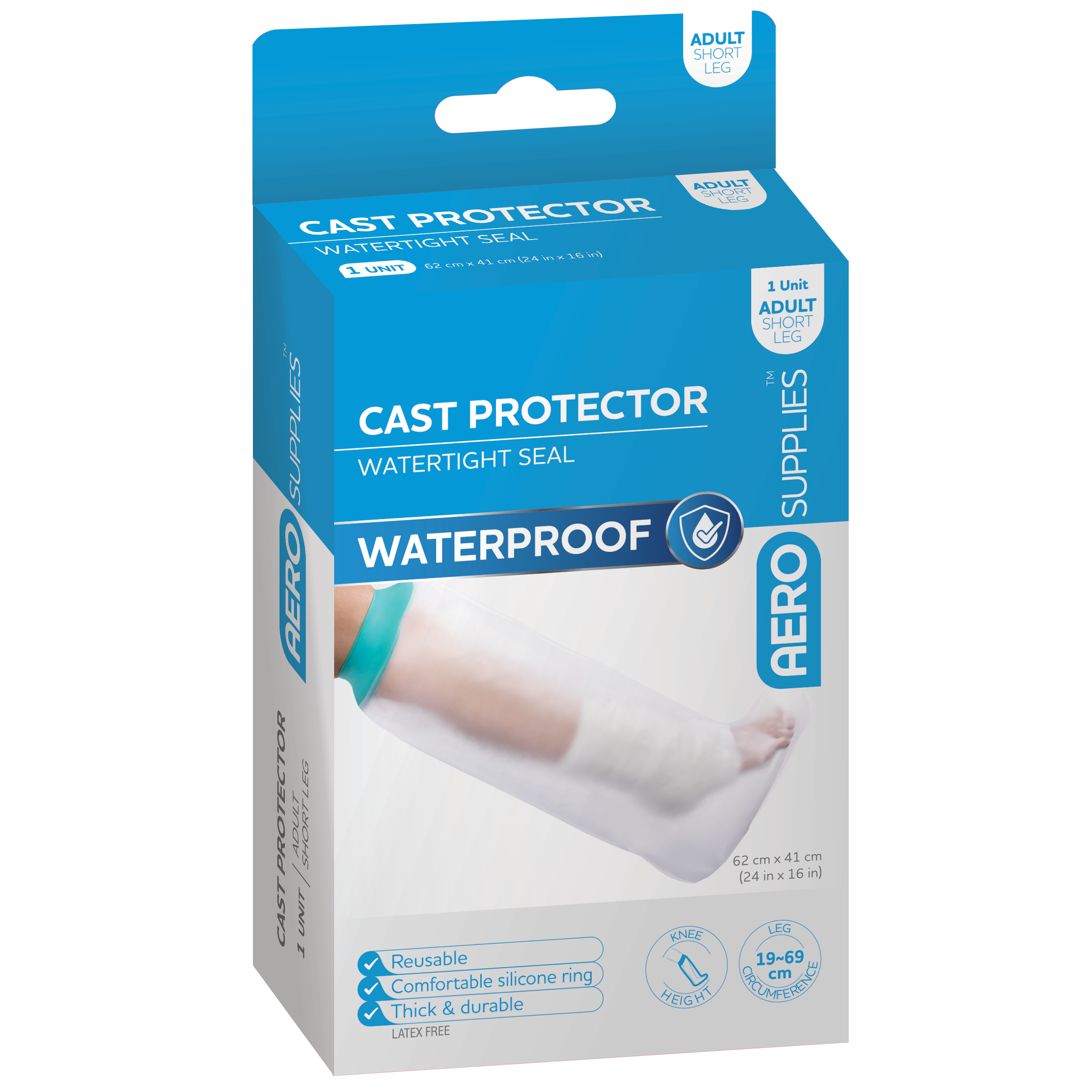 AeroSupplies Cast Protector Adult Short Leg waterproof slip-on cover for plaster casts dressings and PICC lines during washing