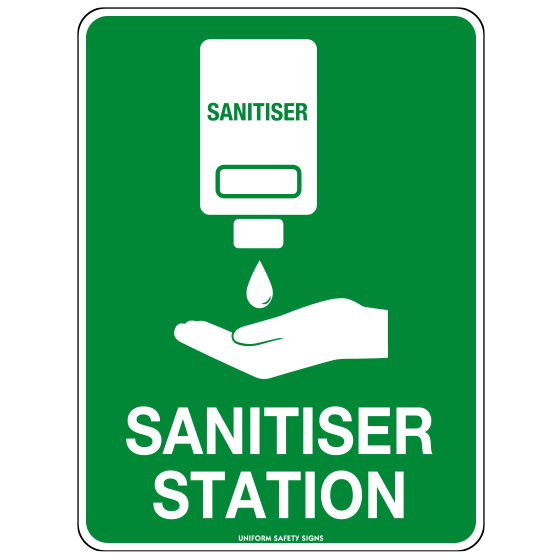 AeroSupplies Poly Hand Sanitiser Station Sign 30x22.5cm workplace hygiene compliance