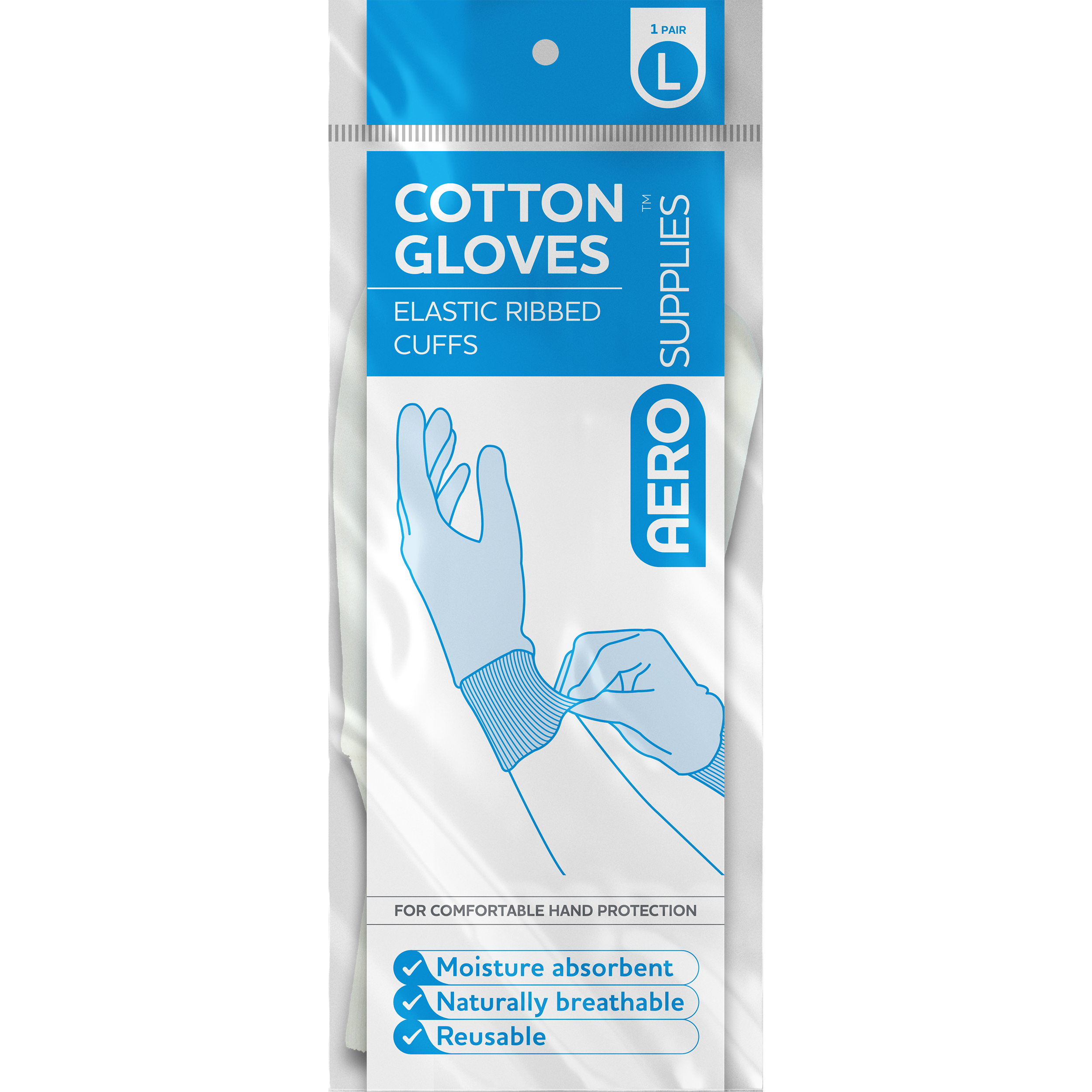 AeroSupplies Large Cotton Gloves Pair soft breathable reusable cotton gloves