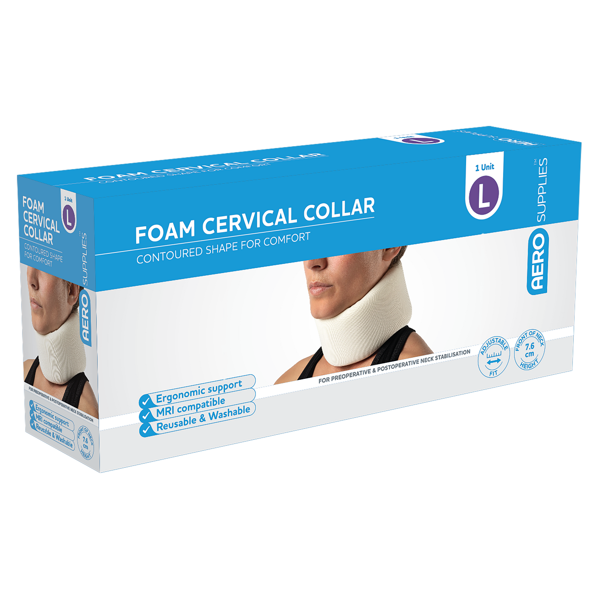 AeroSupplies Large Foam Cervical Collar soft foam neck stabilisation for preoperative postoperative and general neck support