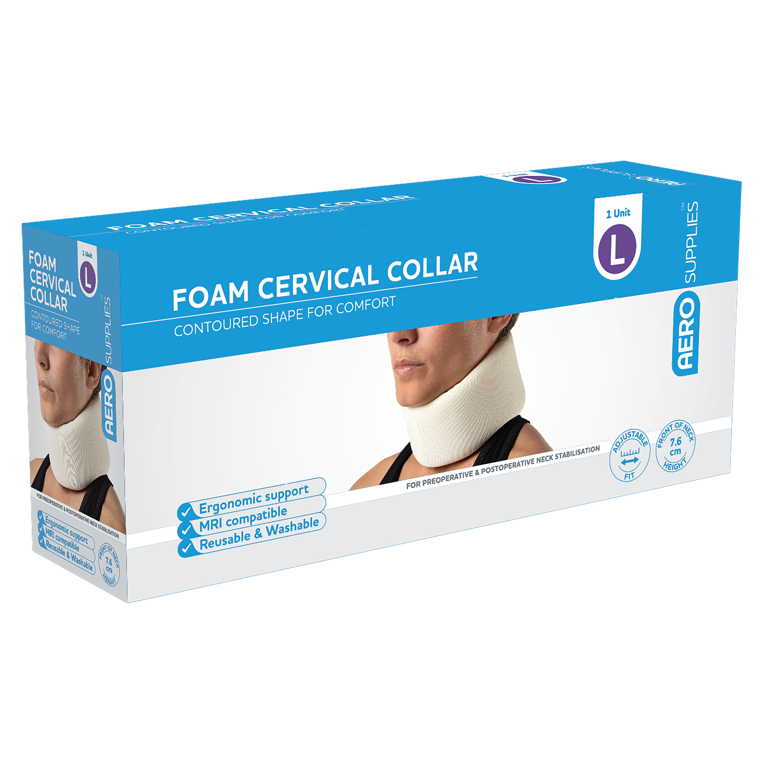AeroSupplies Large Foam Cervical Collar soft foam neck stabilisation for preoperative postoperative and general neck support