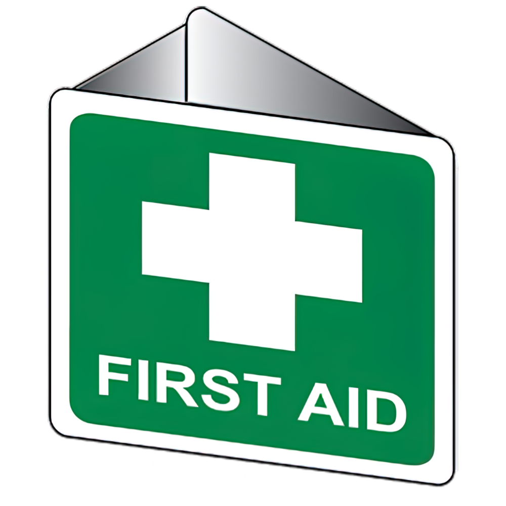 AeroSupplies Off-Wall Poly First Aid Sign 22.5x22.5cm projecting first aid sign