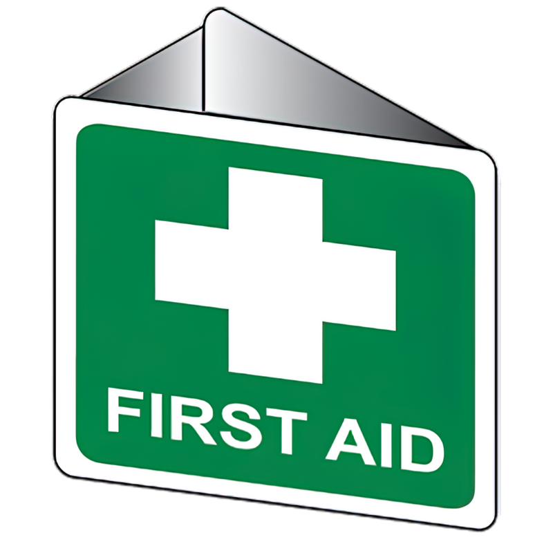 AeroSupplies Off-Wall Poly First Aid Sign 22.5x22.5cm projecting first aid sign
