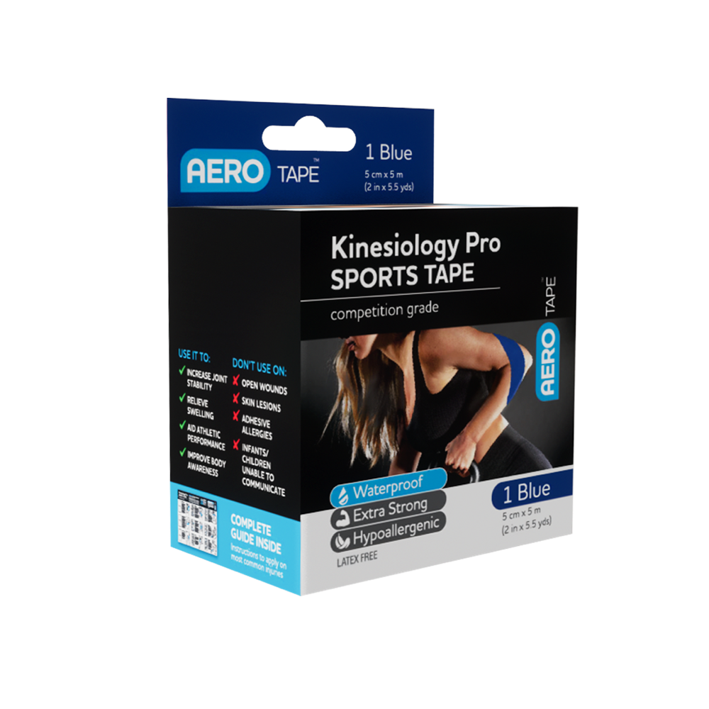 AeroTape Blue Kinesiology Pro Sports Tape 5cm x 5m breathable water-resistant kinesiology tape for sport and physiotherapy