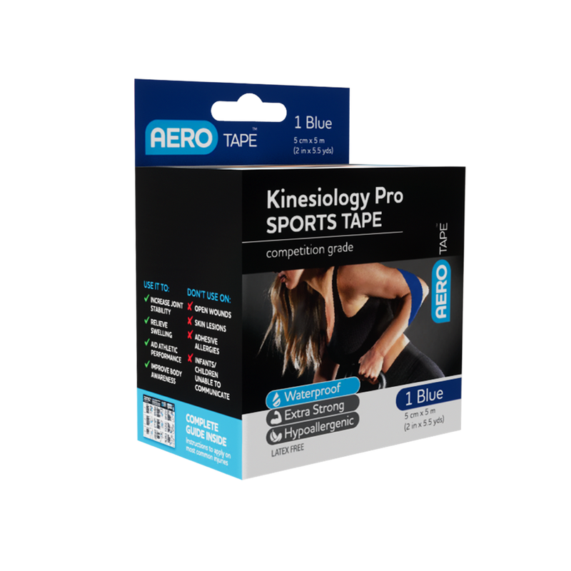 AeroTape Blue Kinesiology Pro Sports Tape 5cm x 5m breathable water-resistant kinesiology tape for sport and physiotherapy