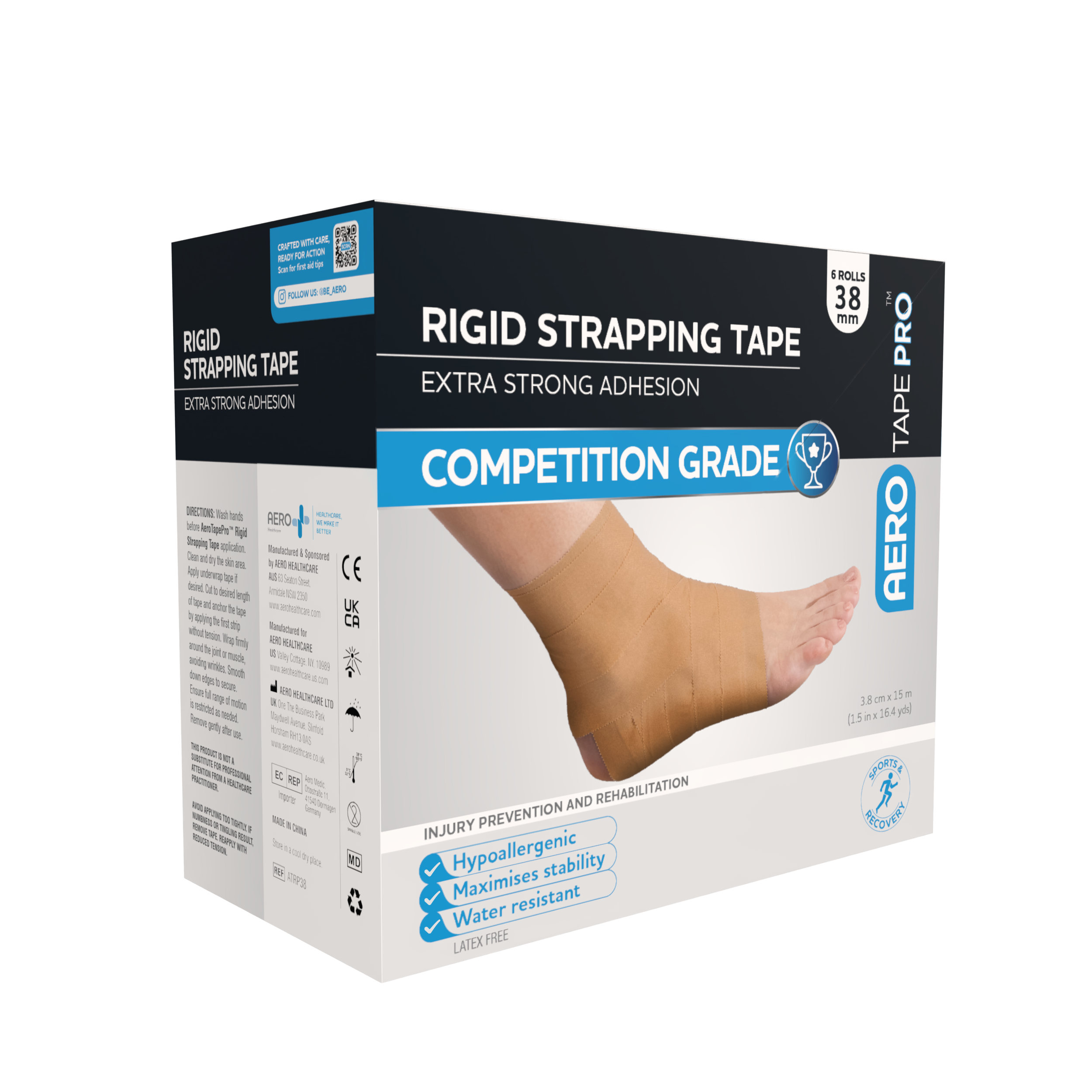 AeroTape Rigid Pro Strapping Tape 3.8cm x 15m box of 6 joint support tape
