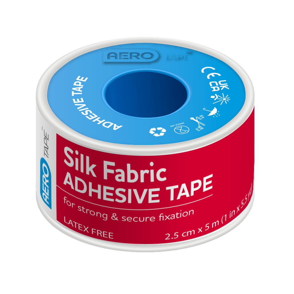 AeroTape Silk Fabric Adhesive Tape 2.5cm x 5m hypoallergenic silk fabric tape for dressing fixation on sensitive skin
