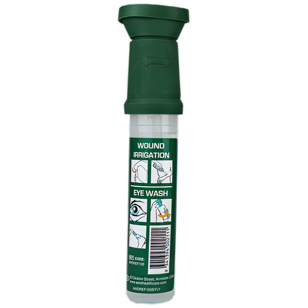 AeroWash Drop Eyewash Bottle 100mL sterile saline for chemical splash and foreign body eye decontamination