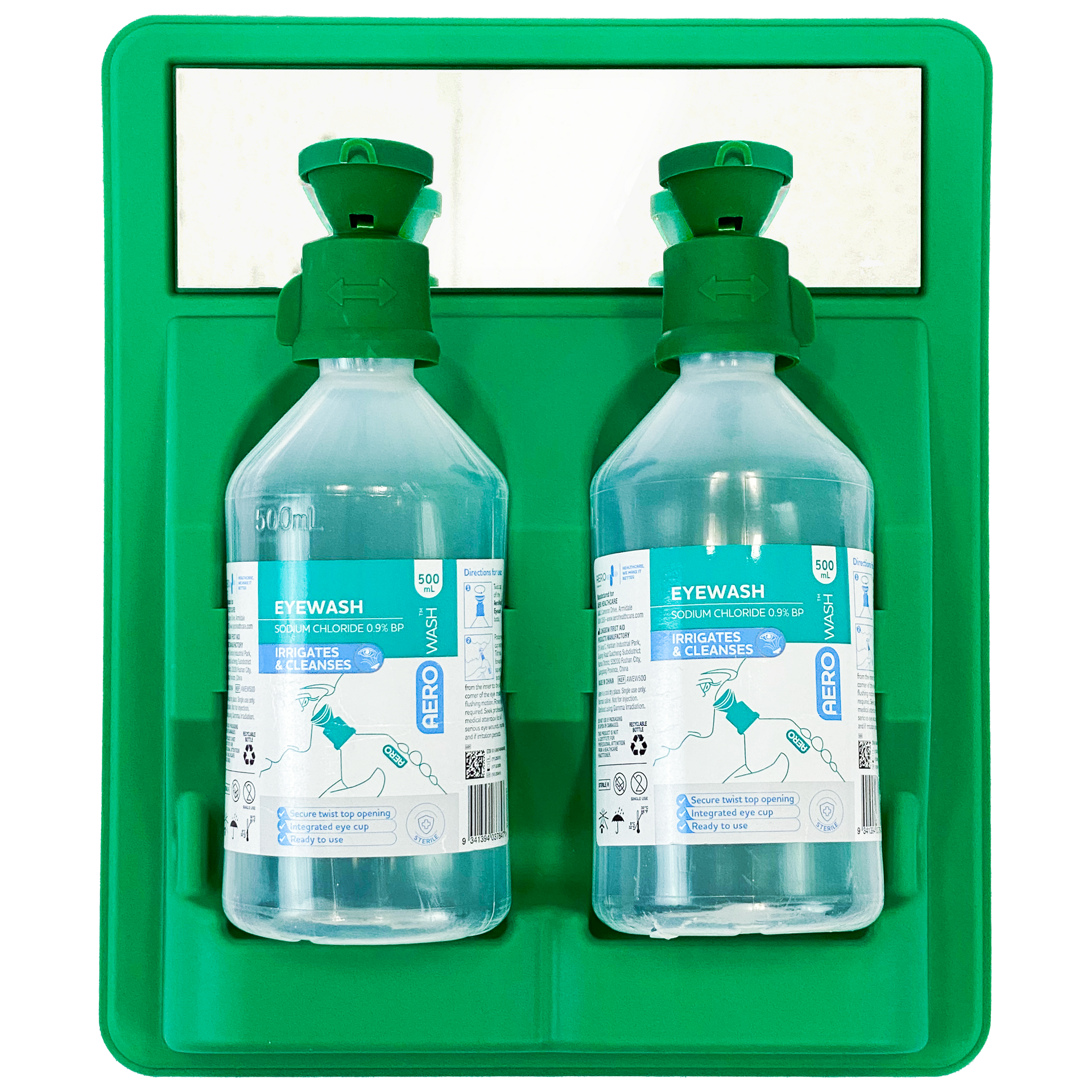 AeroWash Eyewash Station 2x500mL bottles wall-mounted emergency eye irrigation station