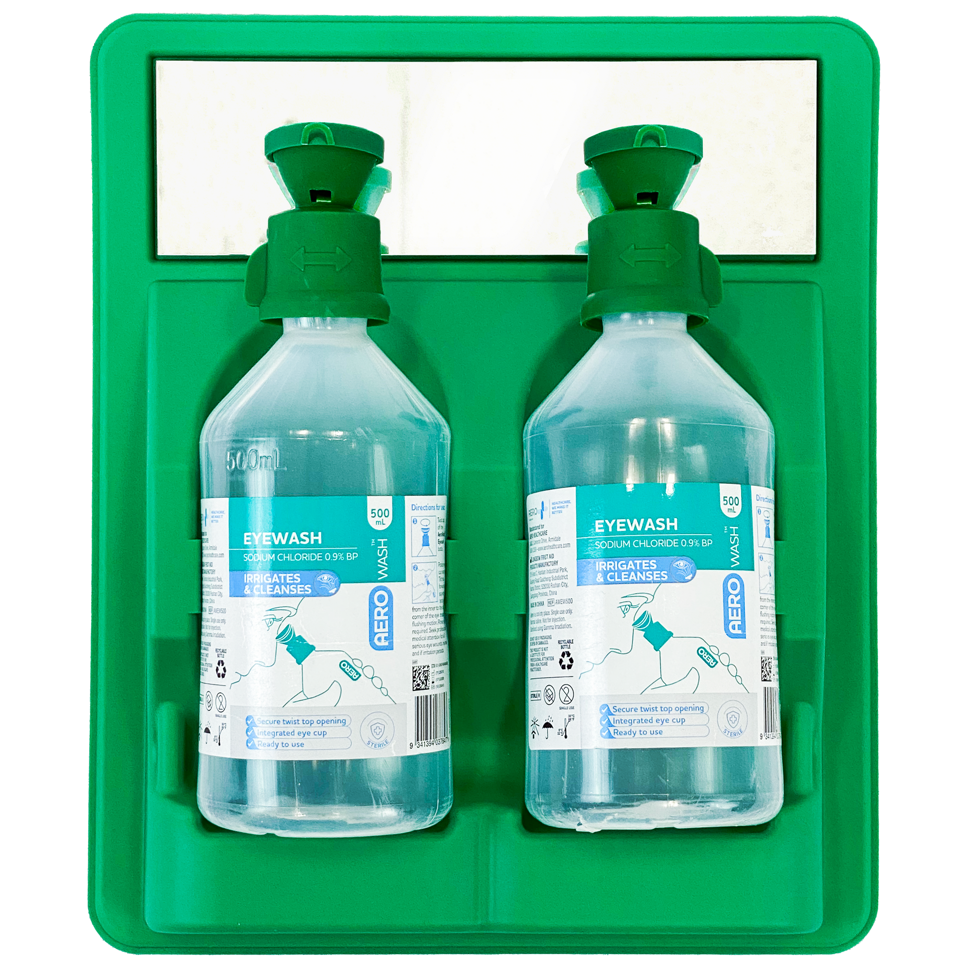 AeroWash Eyewash Station 2x500mL bottles wall-mounted emergency eye irrigation station