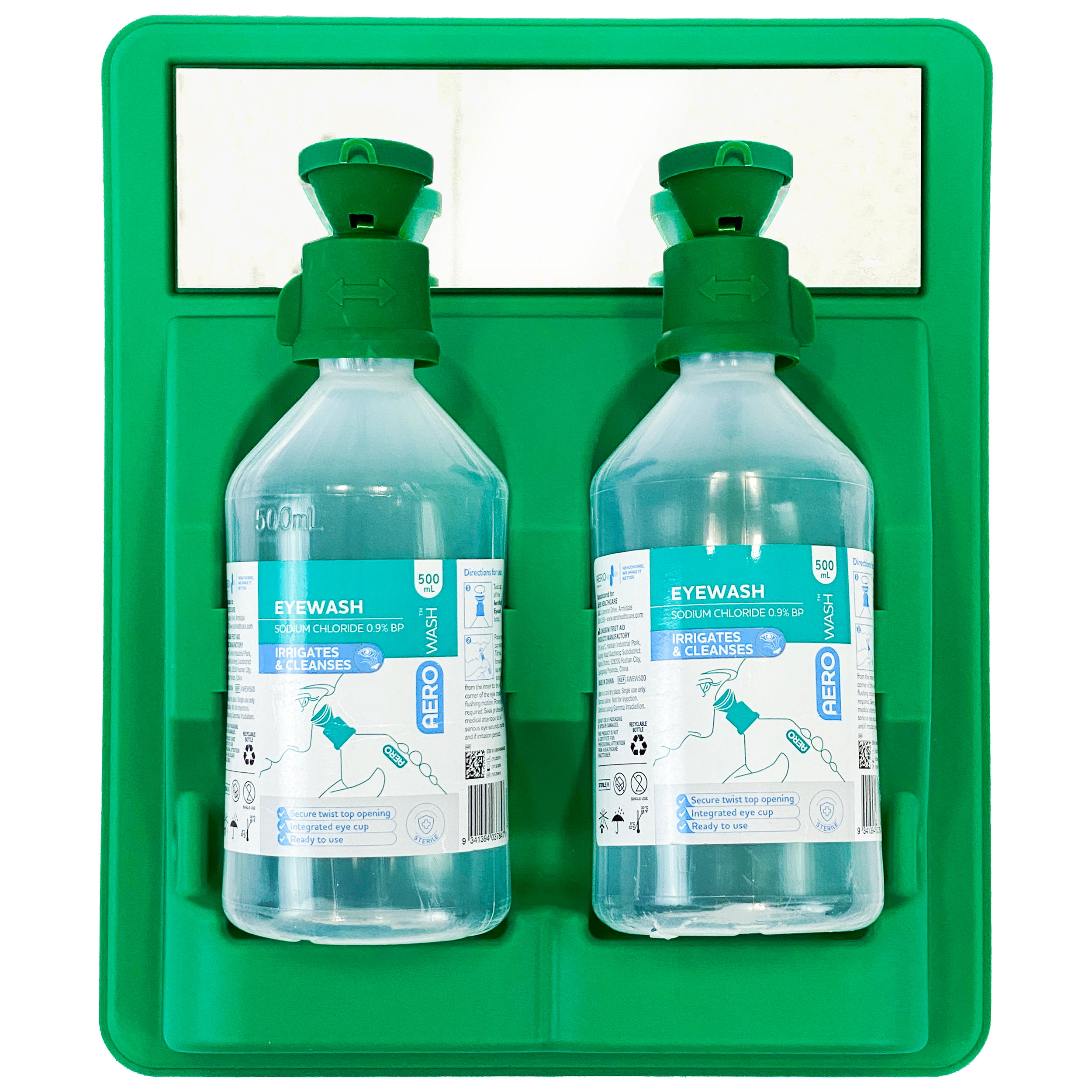 AeroWash Eyewash Station 2x500mL bottles wall-mounted emergency eye irrigation station