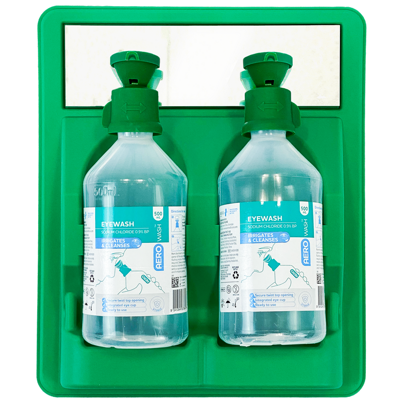 AeroWash Eyewash Station 2x500mL bottles wall-mounted emergency eye irrigation station