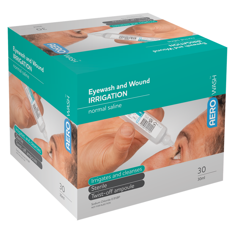 AeroWash Sodium Chloride Eyewash Ampoule 30mL box of 30 sterile saline eyewash