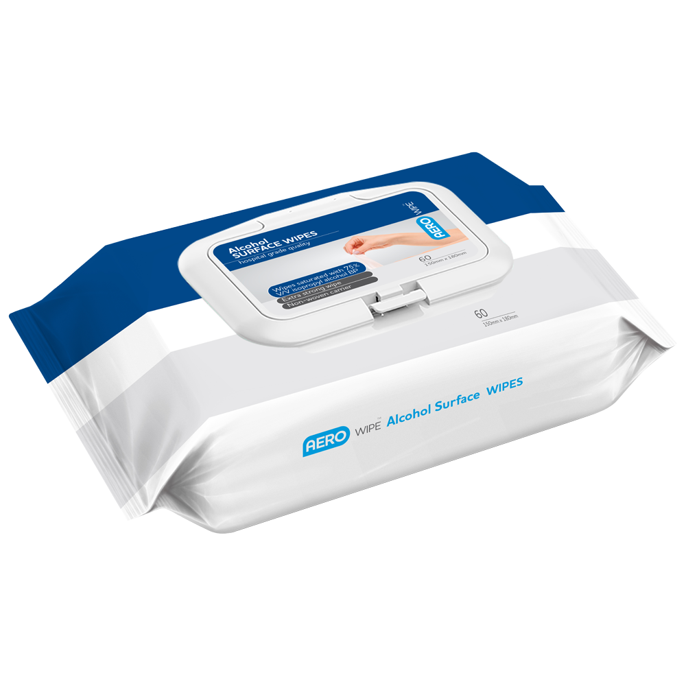 AeroWipe 75% Isopropyl Alcohol Surface Wipes pouch of 60 disinfecting surface wipes