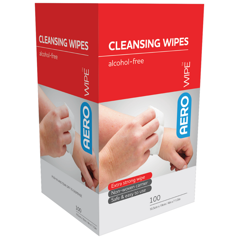 AeroWipe Alcohol-Free Cleansing Wipes Box 100 gentle fragrance-free wipes for sensitive paediatric and clinical skin cleansing
