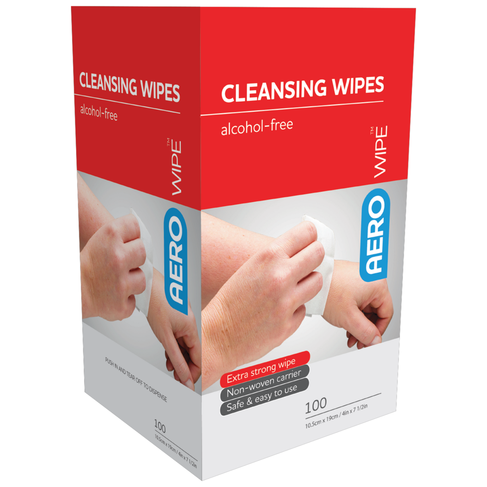 AeroWipe Alcohol-Free Cleansing Wipes Box 100 gentle fragrance-free wipes for sensitive paediatric and clinical skin cleansing