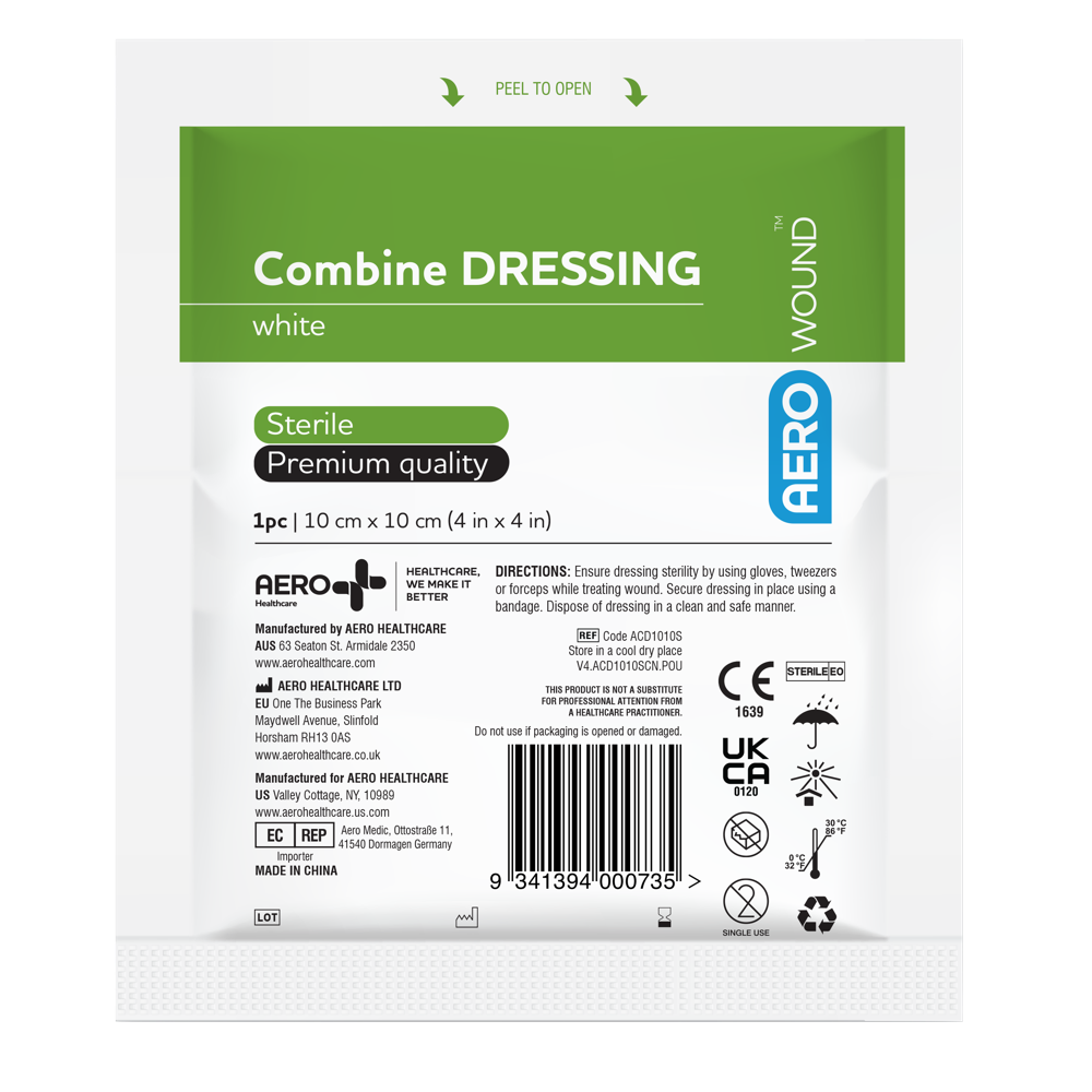 AeroWound Combine Dressing 10 x 10cm bag of 50 high-absorbency combine pad for large and heavily exuding wound coverage