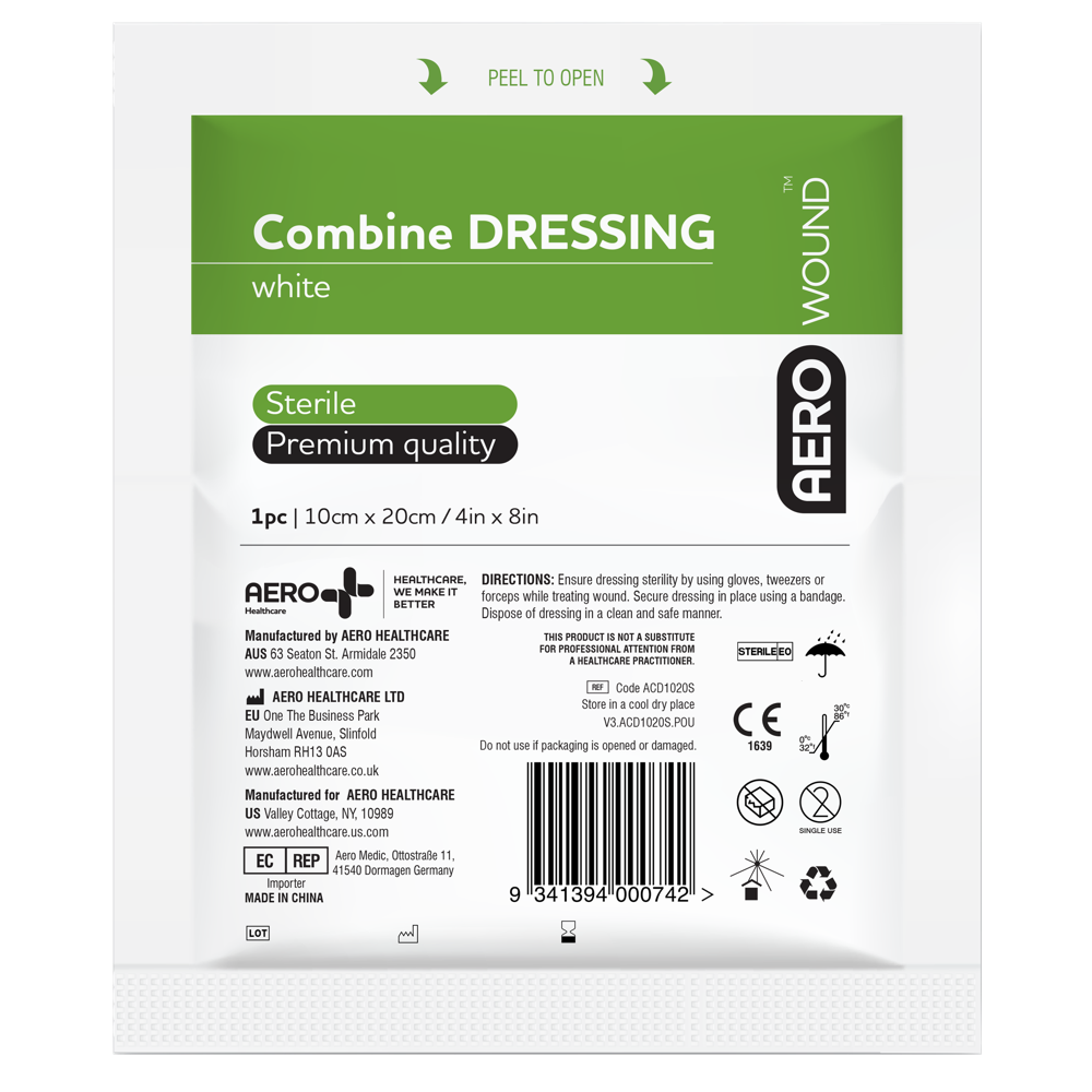 AeroWound Combine Dressing 10 x 20cm bag of 50 bulk clinical supply for post-surgical burns and heavy exudate wound management