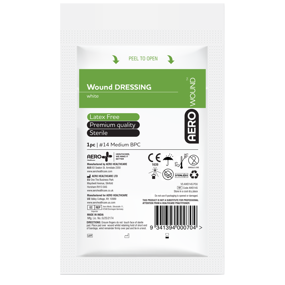 AeroWound No.14 Wound Dressing 12 x 12cm bag of 12 general-purpose sterile wound dressing for bleeding control and wound protection