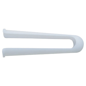 White moulded finger bandage applicator, a slim U shaped frame used to pull tubular gauze over a finger