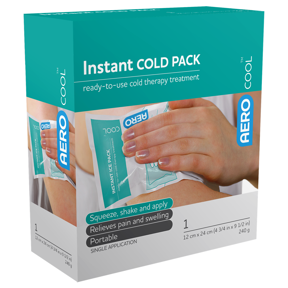 Aero Healthcare AEROCOOL Instant Ice Pack 240g showing instant-activate single-use cold pack for acute injury cooling without refrigeration