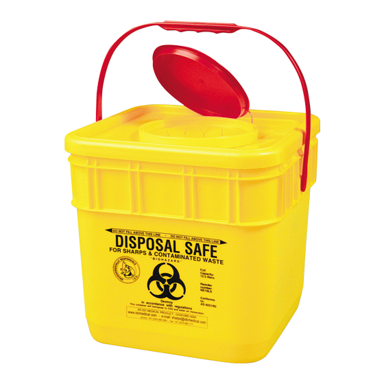 Aero Healthcare AEROHAZARD Sharps Disposal Container 12.5L showing puncture-resistant clinical sharps waste container for safe compliant disposal of used needles and syringes