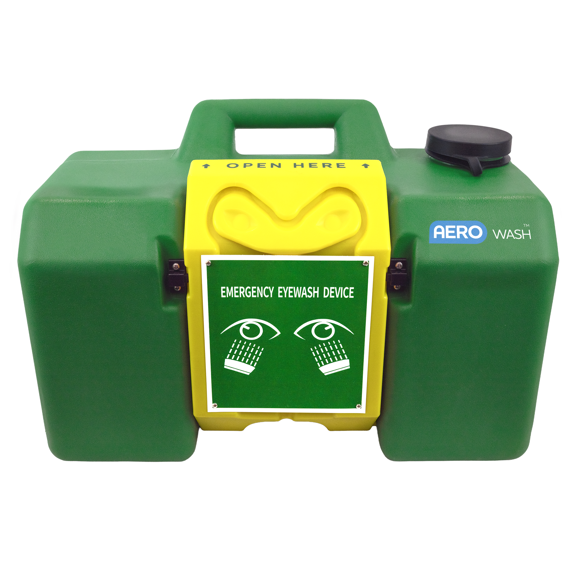 Aero Healthcare AEROWASH Gravity Eyewash Station 30L showing self-contained no-plumbing eyewash station for WHS-compliant emergency eye irrigation in remote workplaces