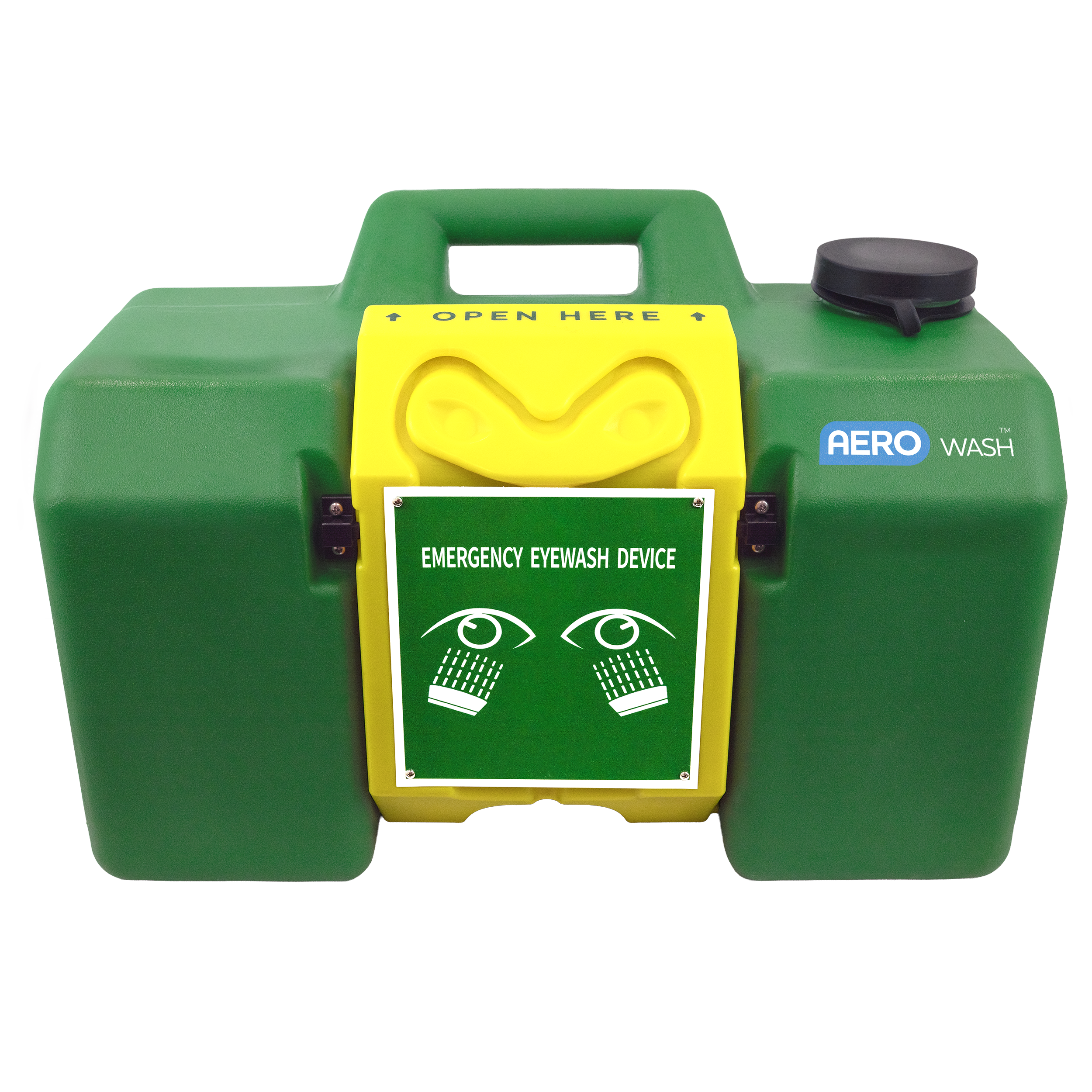Aero Healthcare AEROWASH Gravity Eyewash Station 30L showing self-contained no-plumbing eyewash station for WHS-compliant emergency eye irrigation in remote workplaces