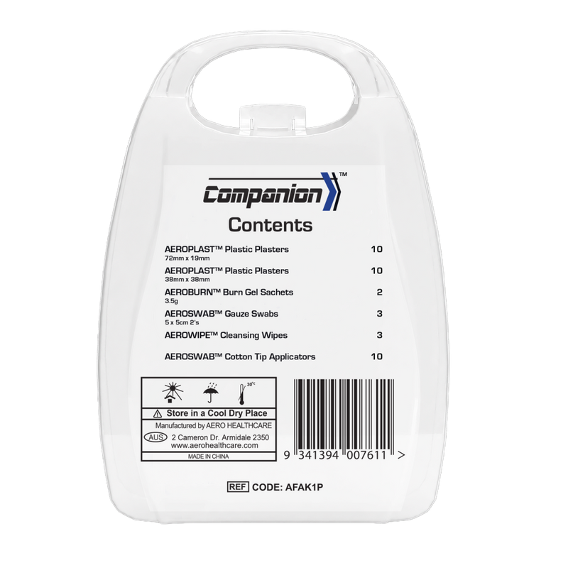 The back of the case printed with the contents list, the barcode and the reference code AFAK1P