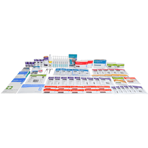 The refill contents laid out in rows across several columns without a case