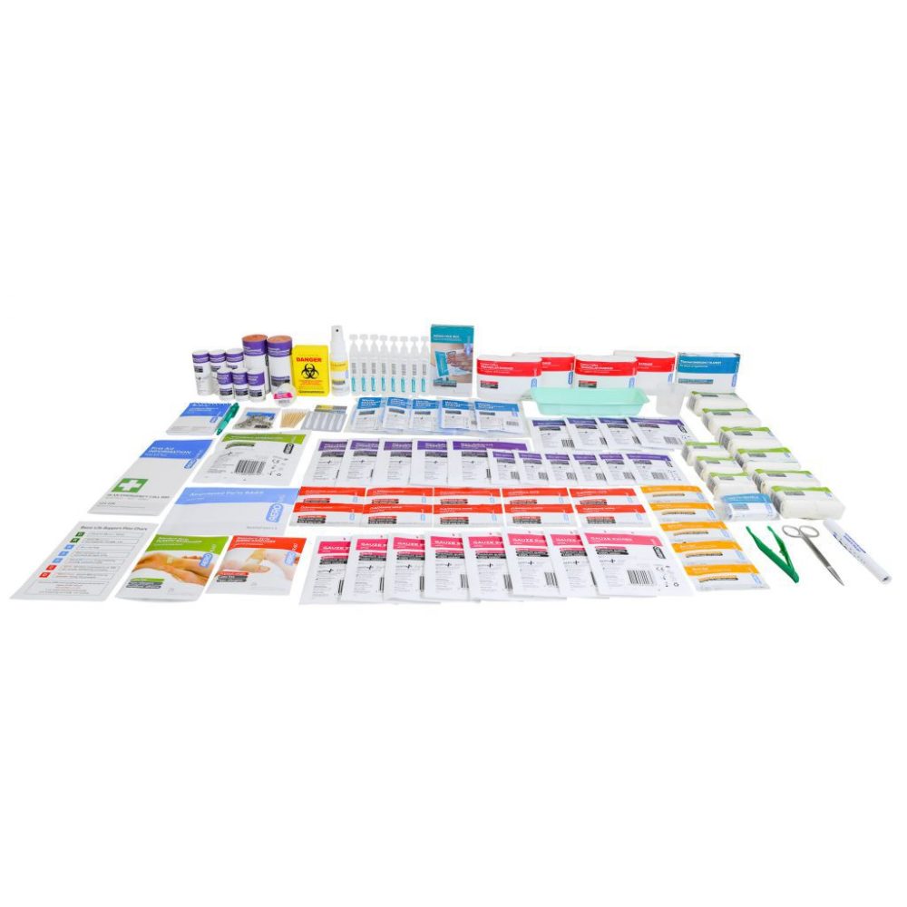 The refill contents laid out in rows across several columns without a case