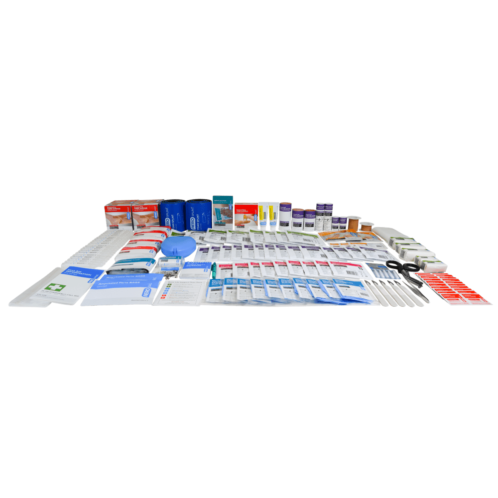 The Scale E marine refill contents laid out in rows across several columns without a case