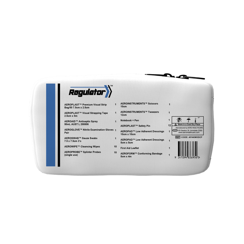 The back of the white module printed with its contents list and barcode