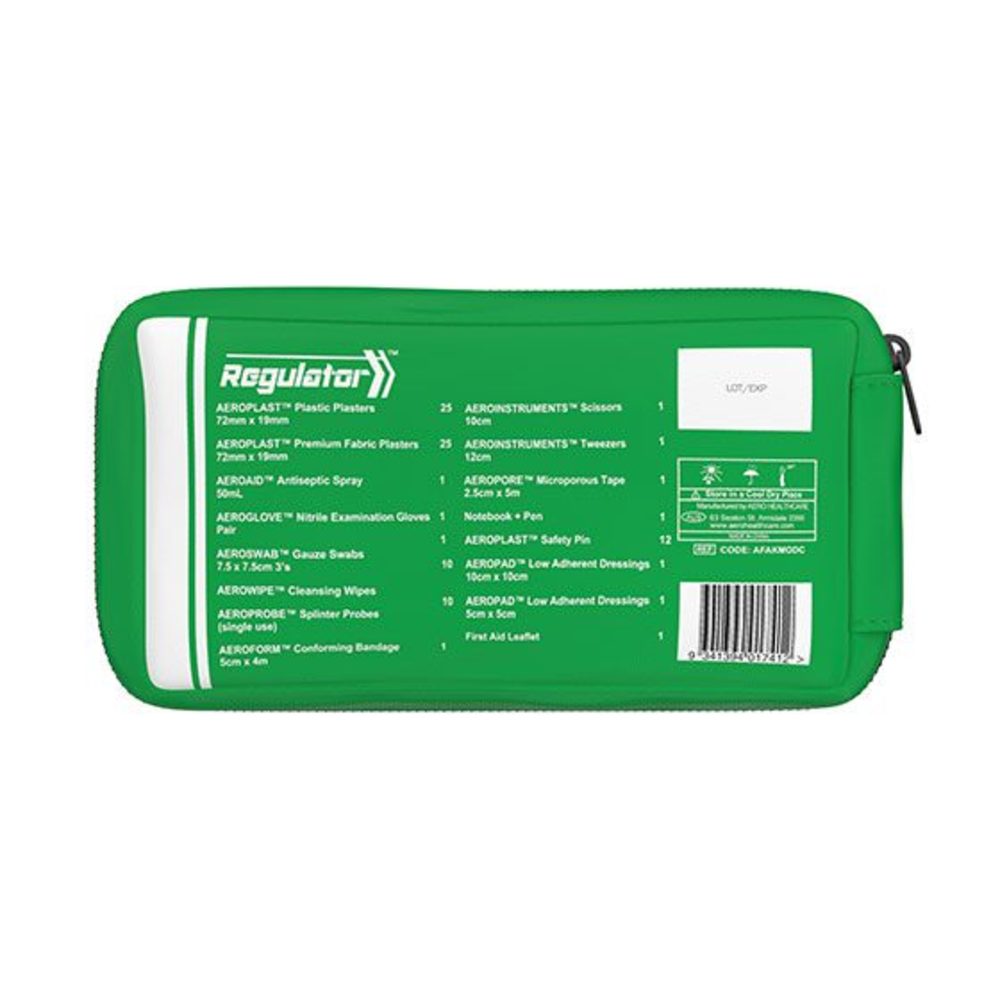 The back of the green module printed with its contents list and barcode
