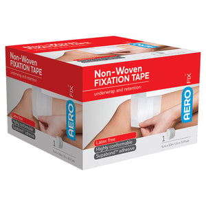 Red and white AEROFIX box printed non-woven fixation tape for underwrap and retention, listing latex free, highly conformable and SupaBond adhesive, marked 1 roll
