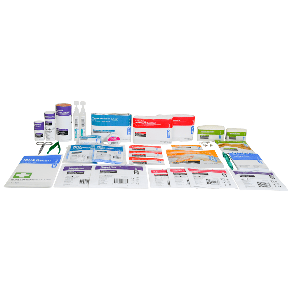 The kit contents laid out in rows without the case
