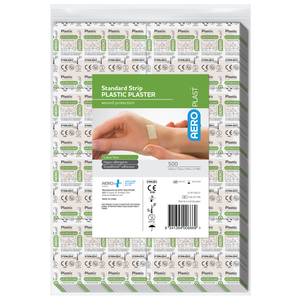 A second view of the same bulk pack of wrapped plastic plaster strips