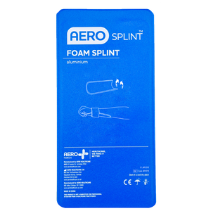 Blue AERO SPLINT pack printed Foam Splint and aluminium, showing a splint and an arm diagram