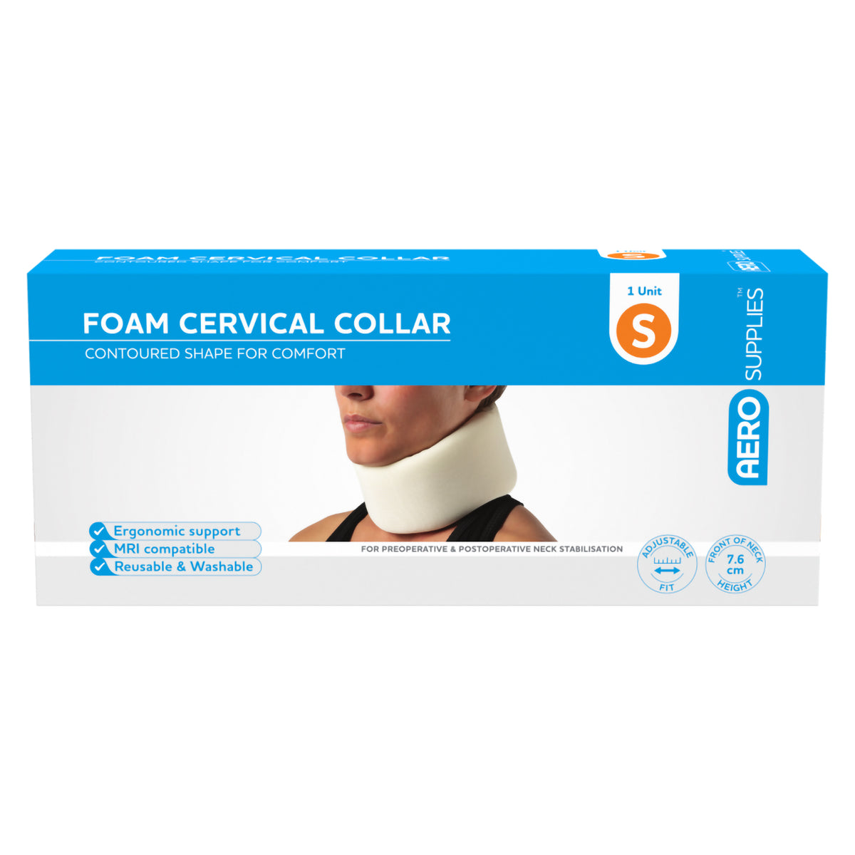 A second view of the same small foam cervical collar box front panel