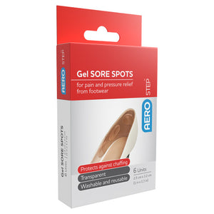 Red and white AEROSTEP box for gel sore spots, printed protects against chafing and washable and reusable, marked 6 units