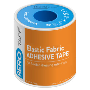 Orange and blue AERO TAPE roll printed elastic fabric adhesive tape for flexible dressing retention, latex free