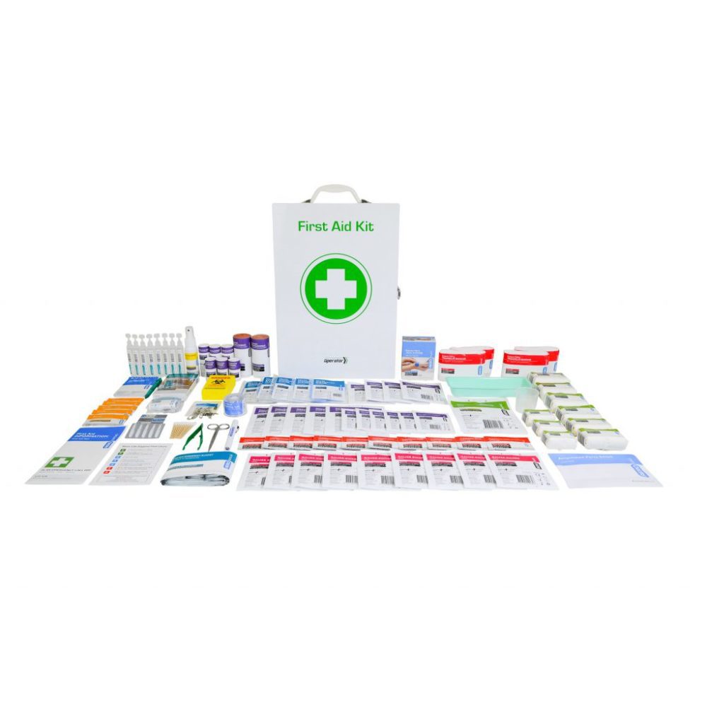 The same kit shown behind its contents laid out in rows