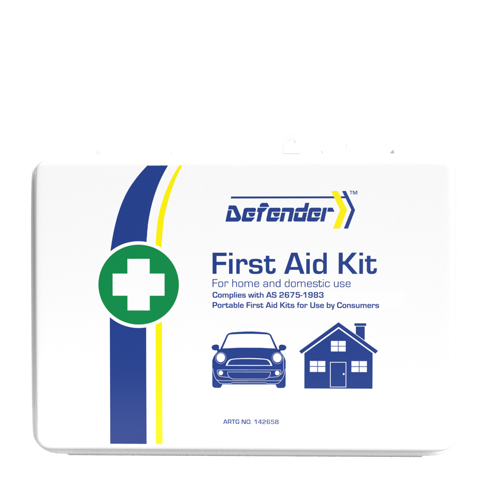Aero Healthcare DEFENDER 3 Series Plastic Waterproof First Aid Kit 25 x 8 x 17cm showing compact waterproof mid-range first aid kit for construction vehicles, site offices, and trade vans