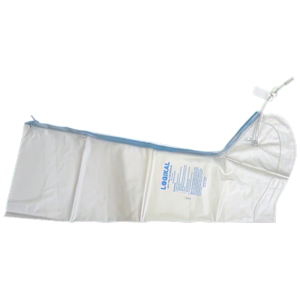 Clear inflatable full leg air splint with a zip running its length and an inflation valve tube