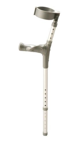 Aero Healthcare ORTHOLIFE Medium Adjustable Elbow Crutches pair showing ergonomic forearm cuff design and tool-free height adjustment for lower limb recovery ambulatory support