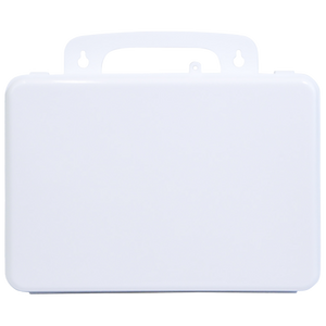 White weatherproof plastic case with a moulded carry handle and side latches, shown closed