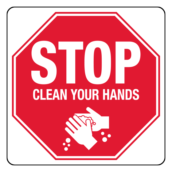 Aero Healthcare Poly Clean Hands Stop Sign 30 x 30cm showing durable polypropylene hand hygiene compliance sign for food preparation areas, clinical, and workplace settings