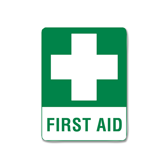 Aero Healthcare Small Metal First Aid Sign 30 x 22.5cm showing durable metal first aid location sign for permanent compliant workplace and corporate first aid station identification