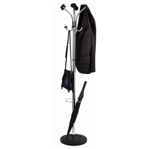 Close-up of six rounded black ABS coat hooks on Alba Chromy Coat Rack